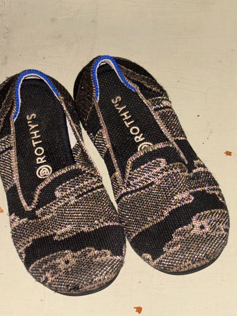 Rothy's Kids Black and Metallic Knit Slip-On Shoes